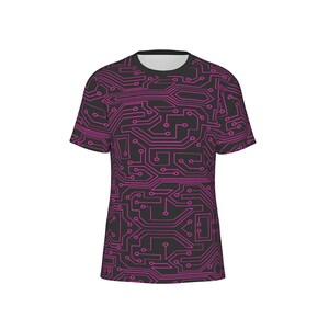 May include: A black t-shirt with a pink circuit board pattern.