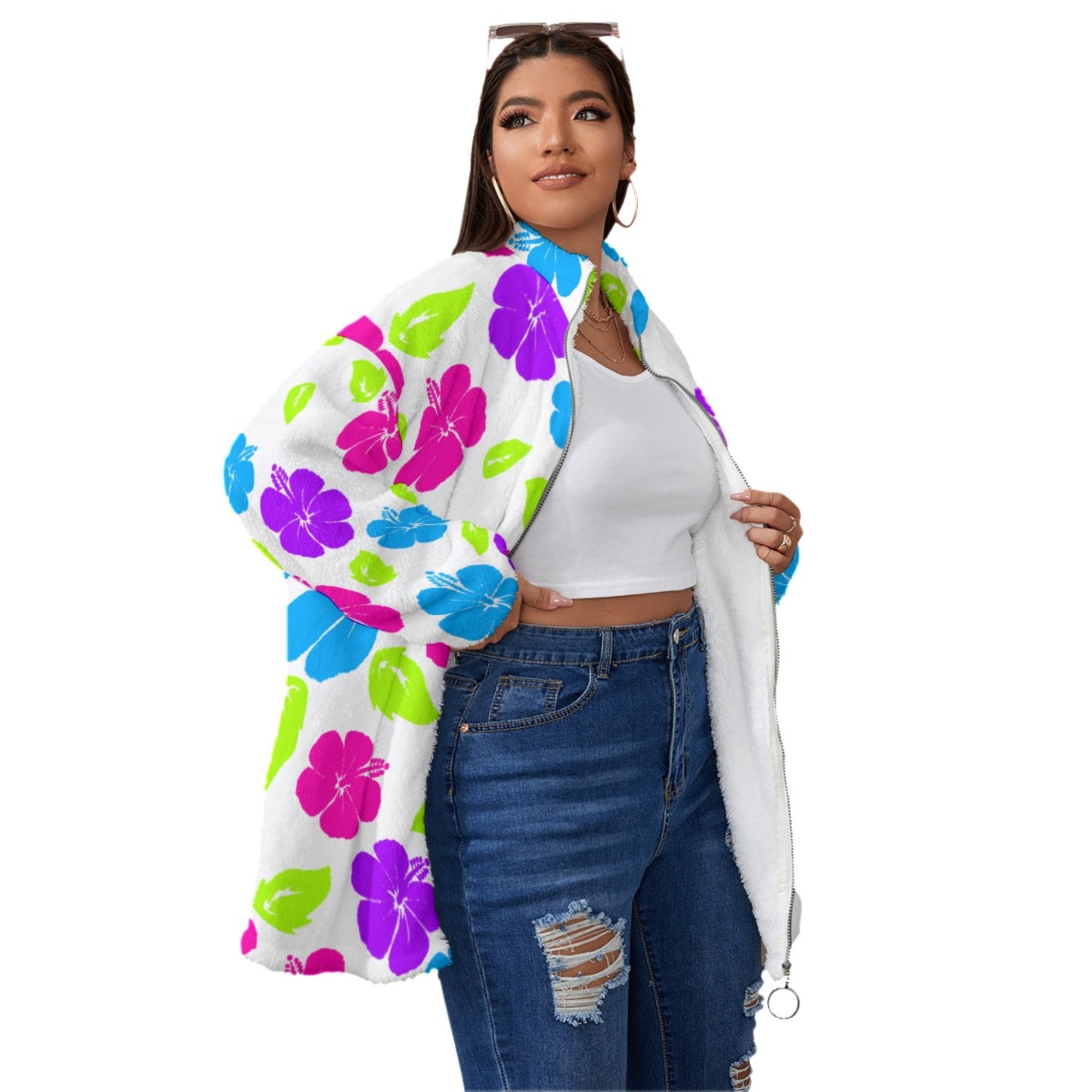 Hibiscus Jacket, Flower Coat, Borg Coat, Gyaru Clothes