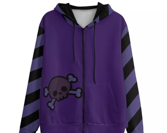 Punk Gyaru Hoodie, Zippered Skull Hoodie, Plus Size Harajuku