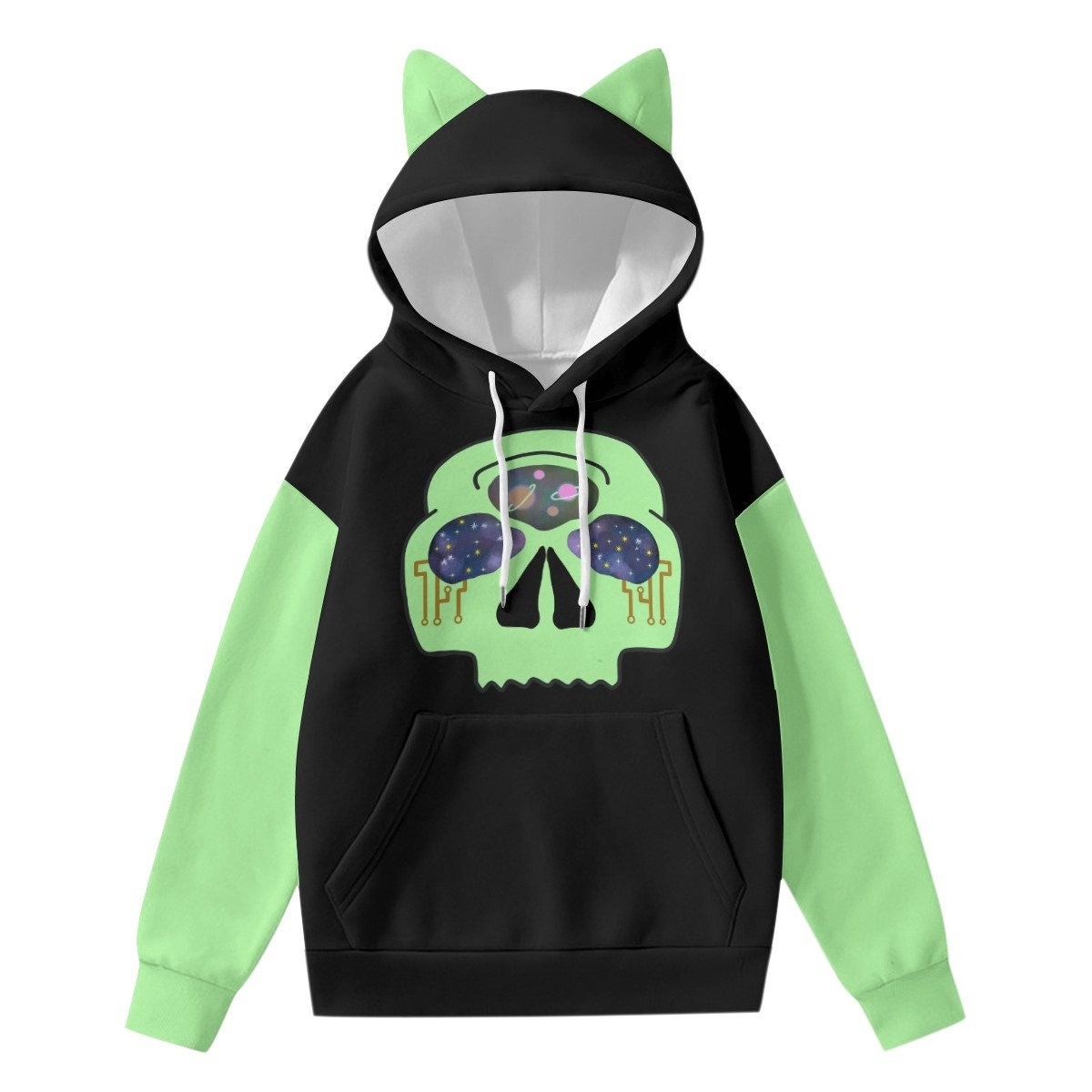 国内で当店のみ PINKSPINK - cat-eared neon skeleton hoodie Harajuku Pastel Goth Cat Ears Hoodie W/ Zipper Lightweight
