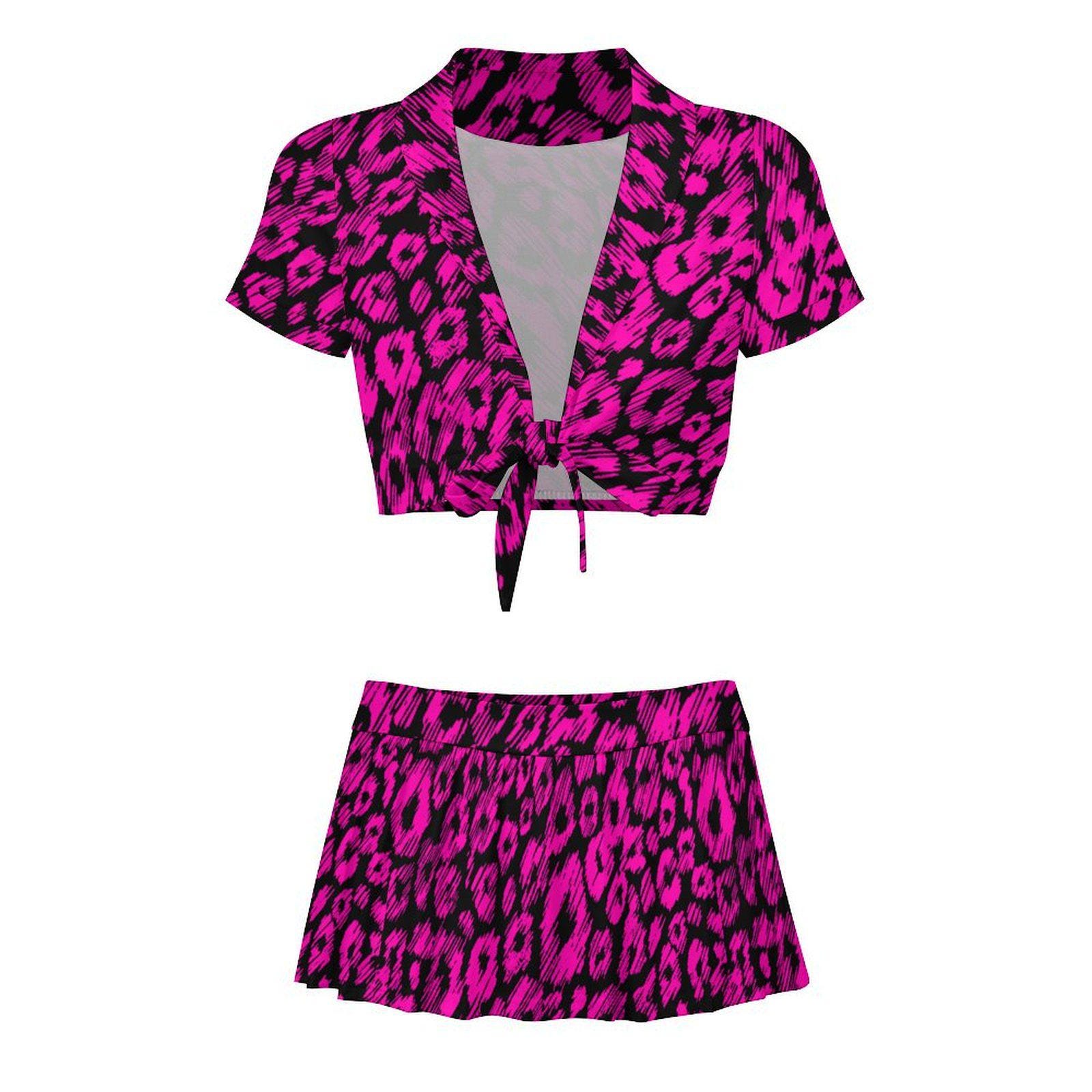 Leopard Rave Top Rave Cheer Set, Cheerleader Costume, Cropped Top and Skirt Set, Neon ...