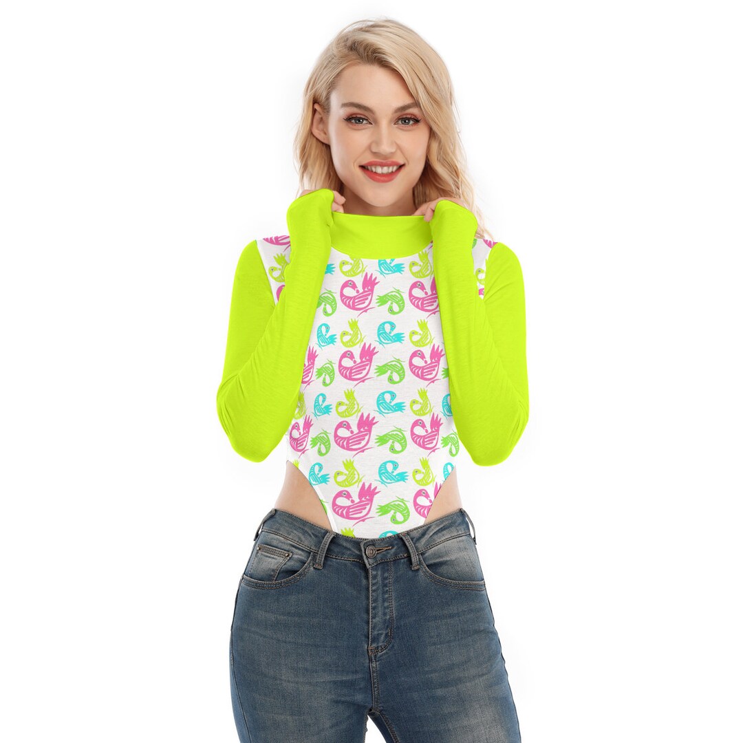Fluorescent Rave Jumpsuit, Neon Bodysuit, Turtleneck Bodysuit, Rave Catsuit, Sankofa Jumpsuit