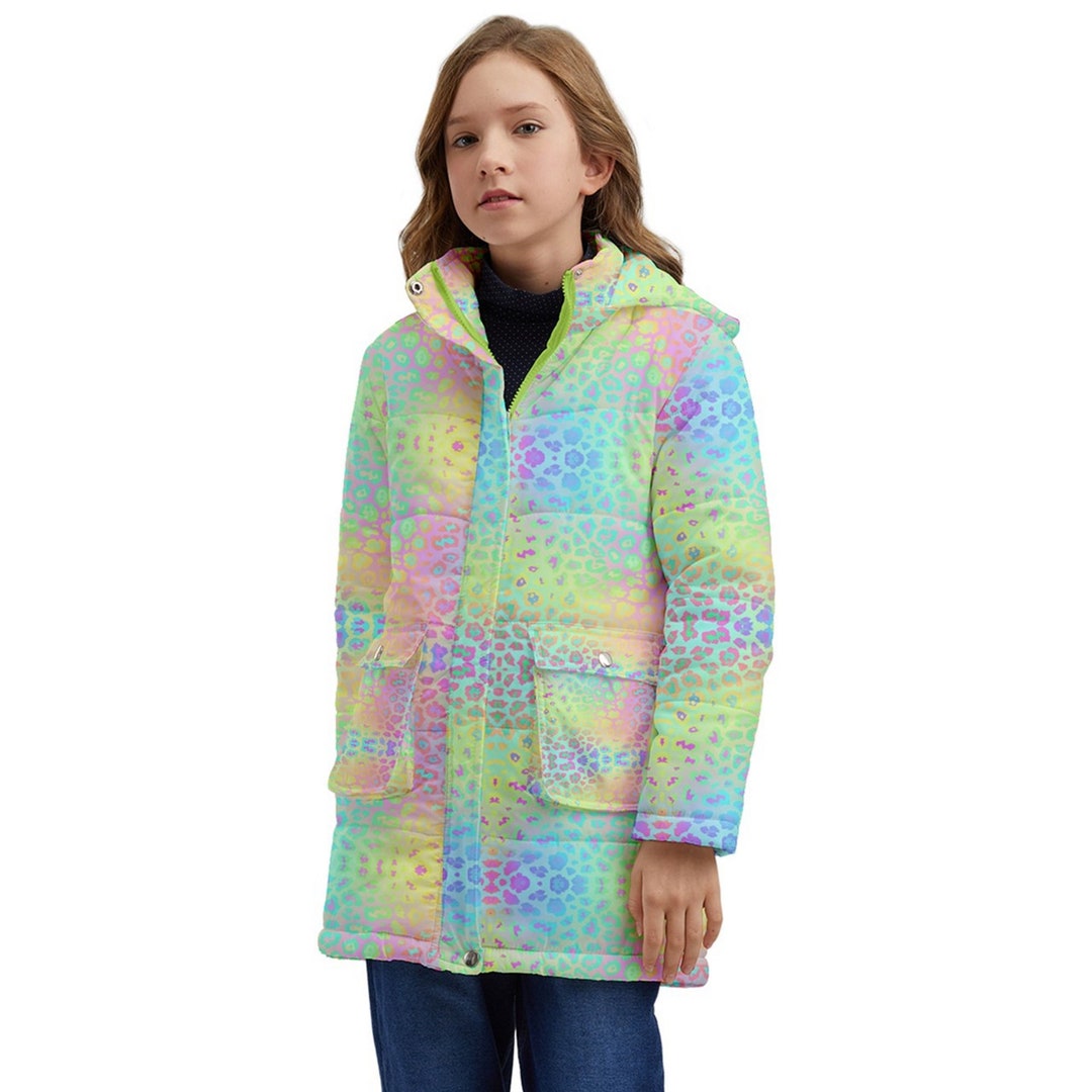 Rainbow Kids Jacket, Rainbow Leopard Coat, Kidcore Jacket, Puffer Coat, Padded Coat, Uchuu Kei