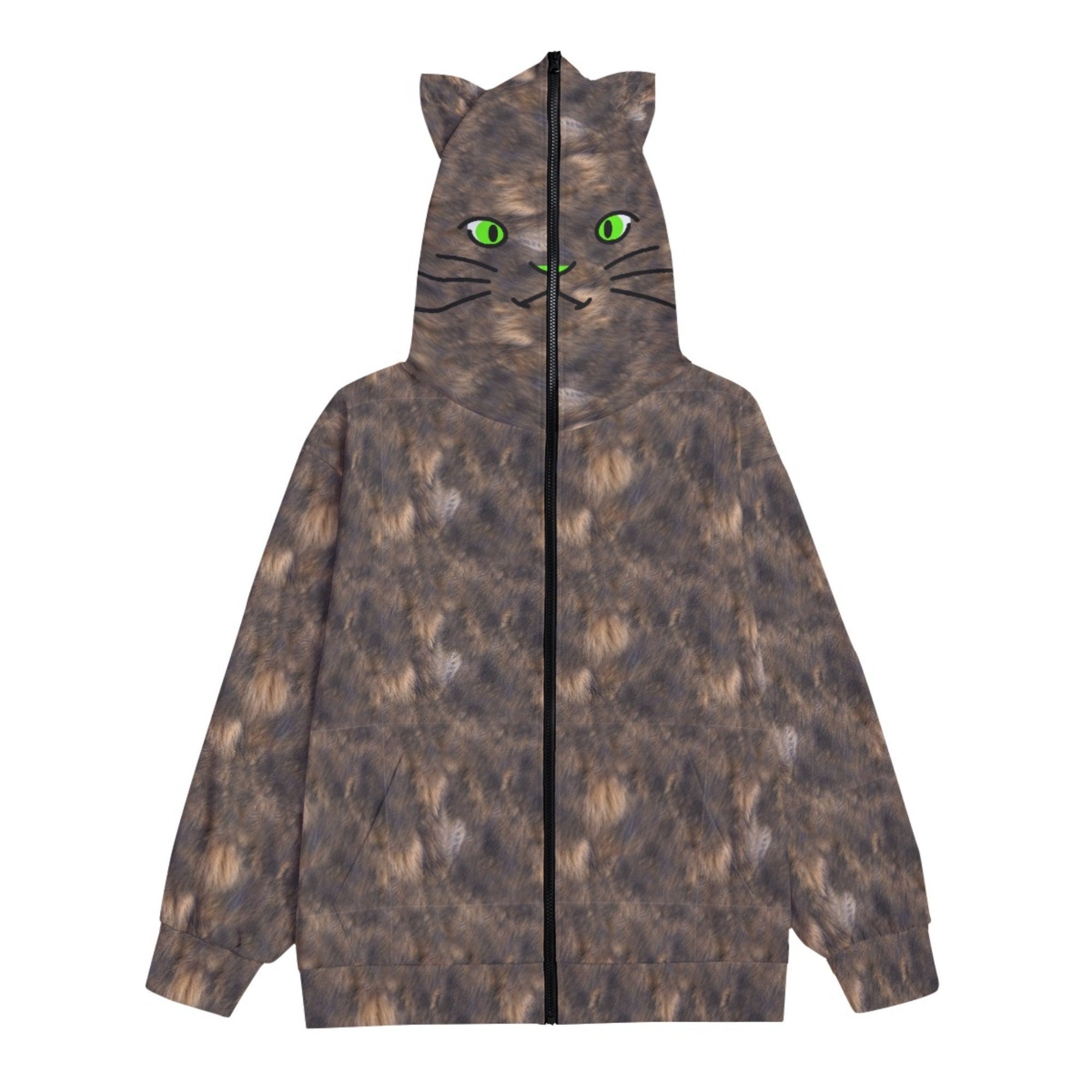 Cozy Cat Ears Coat Plus Size Cute Hoodie Funny Zip Face Jacket Faux Fur Joke Jumper Pet Parent Sweater Kidcore Cat Clothes Etsy UK