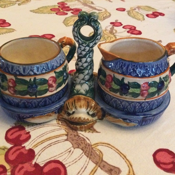 Vintage Creamer and Sugar Bowl With Caddy Japan