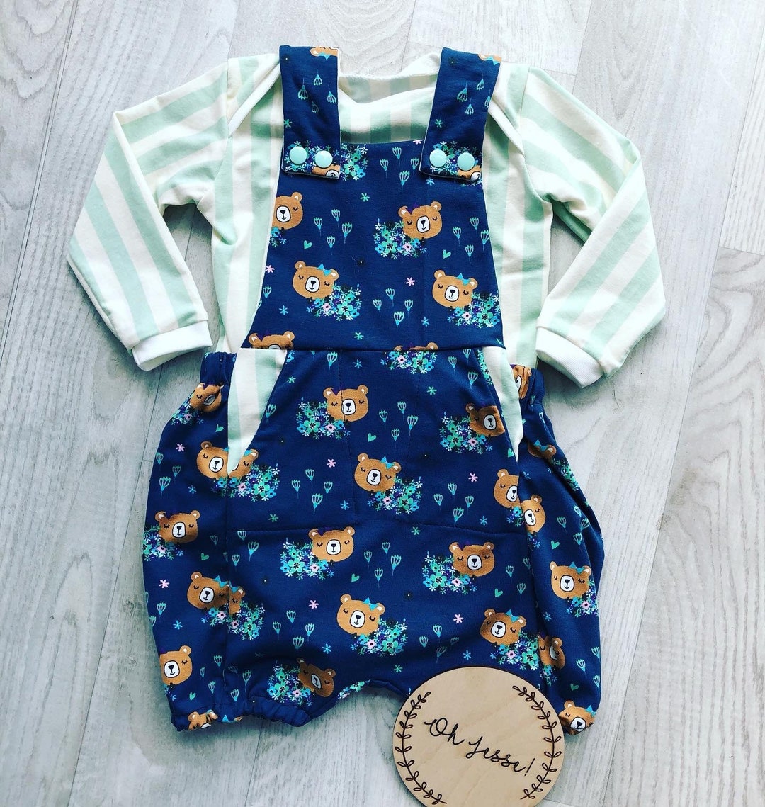 Spring Romper Dungarees Bloomers Top Bodysuit Set Bear Floral Stripe