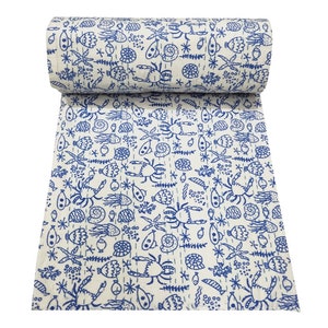 King size quilt indian kantha quilt queen kantha throw handmade cotton kantha bedspread blanket bohemain quilt white quilt