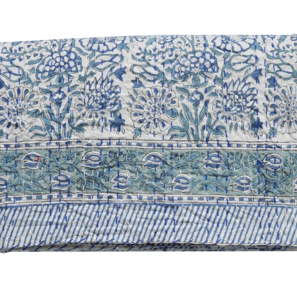 Couette indienne en Kantha, double jetée Kantha, couvre-lit une pièce en coton Kantha, couvre-lit fait main, couette Queen Size