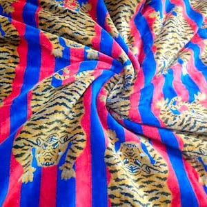 Indian Soft Luxury Velvet and Tiger Printed Fabric Upholstery Dressmaking Sewing Fabric, Cotton Velvet Sewing Soft Fabric.
