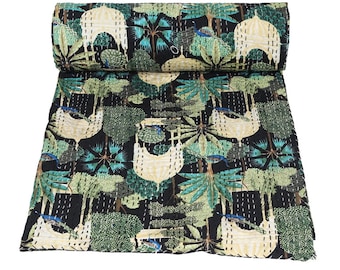 Indische handgemachte Kantha-Decke, Kantha-Überwurf, King-Size-Decke, Queen-Decke, Kantha-Tagesdecke aus reiner Baumwolle, Bohemain-Decke, King-Decke, schwarze Steppdecke