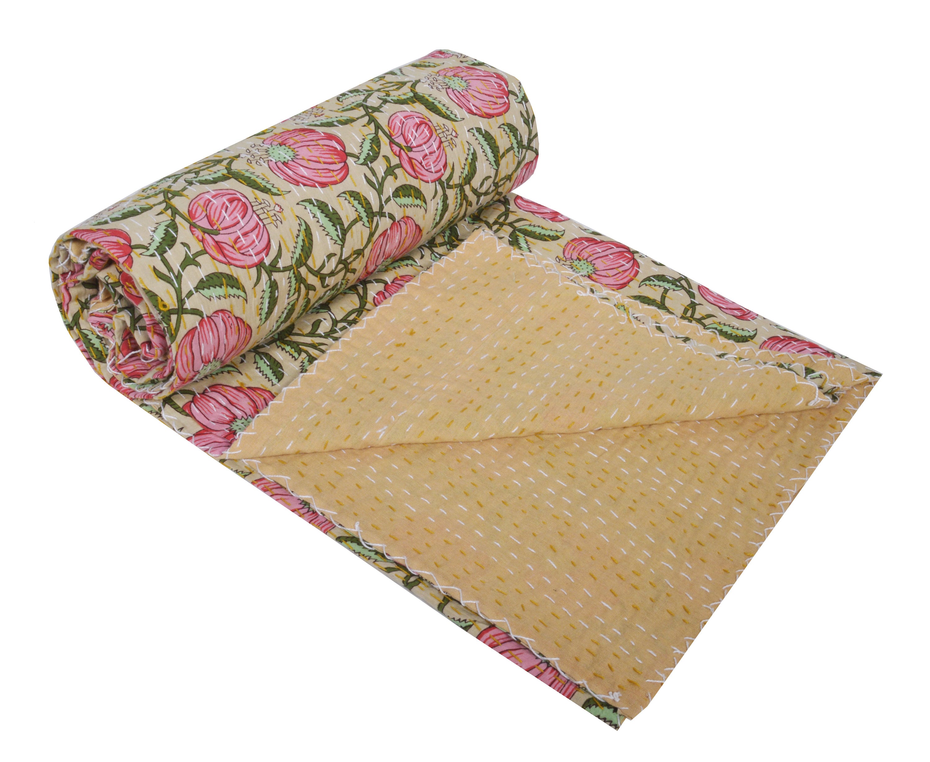 Cotton Kantha Quilt Block Print Quilt Handmade Kantha Etsy