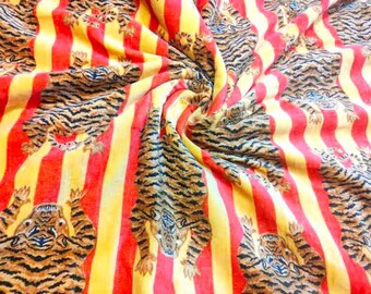 Tela de terciopelo de algodón con estampado de tigre, hecha a mano, estilo indio, estilo bohemio.