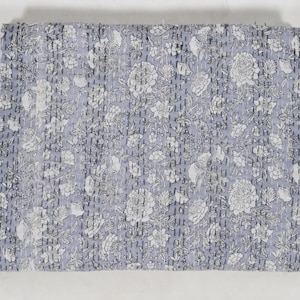 Grey Floral Print Kantha Quilt King Size Cotton Blanket Throw Bedspread Vintage Quilt King Bedspread Bohemain Quilt Kantha Quilts
