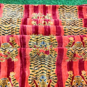 Indian Soft Luxury Velvet Multi Color Tiger Printed Fabric Upholstery Dressmaking Sewing Fabric, Velvet Sewing Soft Fabric.