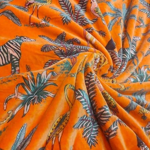 Beautiful Velvet Fabric Yellow Floral Velvet Fabric Indian Fabric printed velvet fabric for upholstery curtain cushion dress making velvet