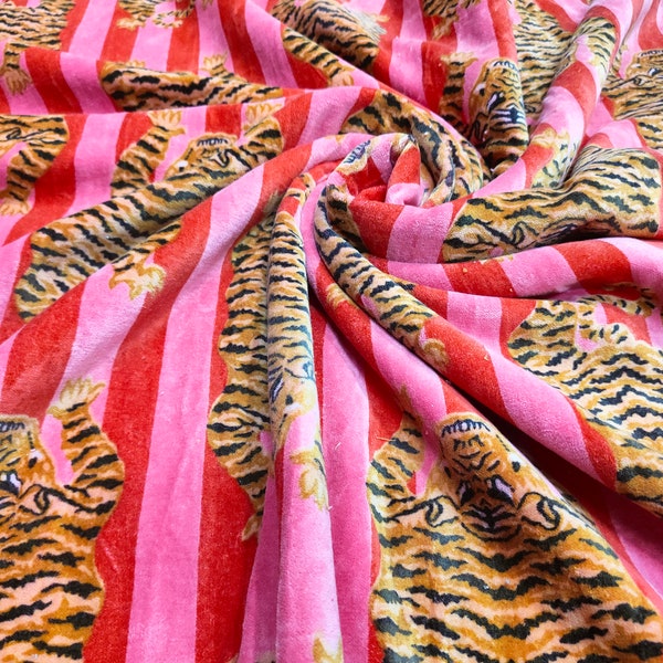 Indian Soft Luxury Velvet Floral and Animal Print Fabric Upholstery Dressmaking Sewing Fabric, Cotton Velvet Sewing Soft Fabric Pink velvet