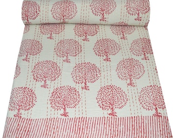 Indian Kantha Quilt Queen: Hand-Stitched Cotton Throw