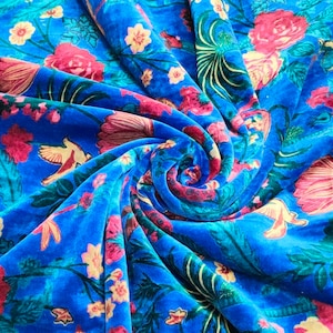 Printed Velvet Fabric, Indian Fabric, Bird Print Fabric, Upholstery Fabric fabric for lampshade fabric for curtain quilting fabric