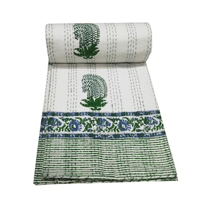 Kantha Quilt 100%Cotton Queen Size Indian Quilt Hand Stitched Bohemian Quilt Bedding Throw Quilt Bedspread Kantha Handmade King Quilts