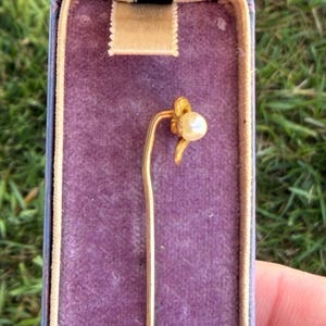Art Nouveau 14 Karat Gold Diamond and Pearl Stickpin image 11