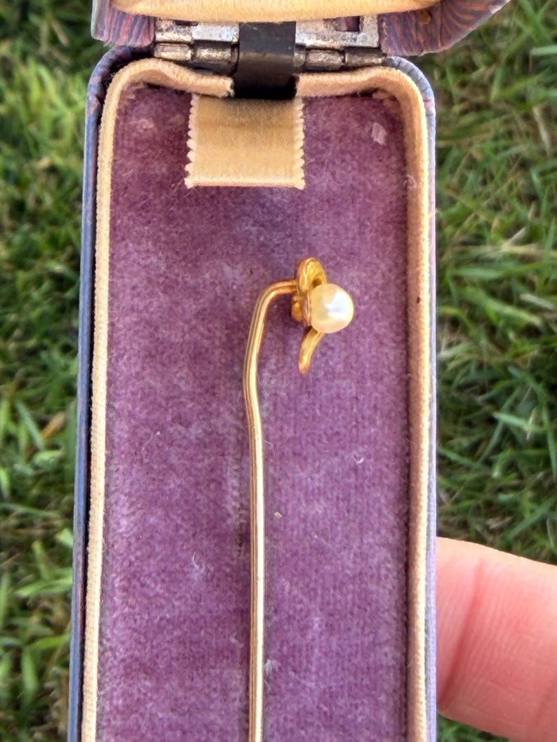 Art Nouveau 14 Karat Gold Diamond and Pearl Stickpin image 11