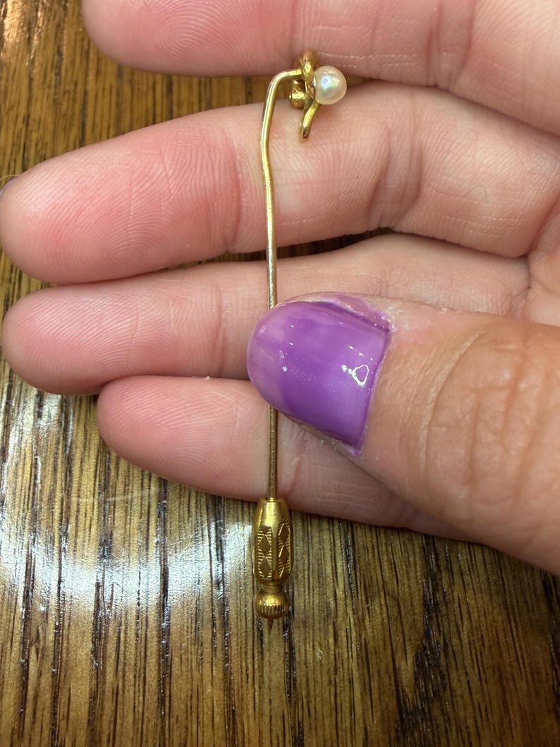 Art Nouveau 14 Karat Gold Diamond and Pearl Stickpin image 17