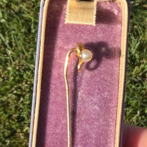 Art Nouveau 14 Karat Gold Diamond and Pearl Stickpin image 14