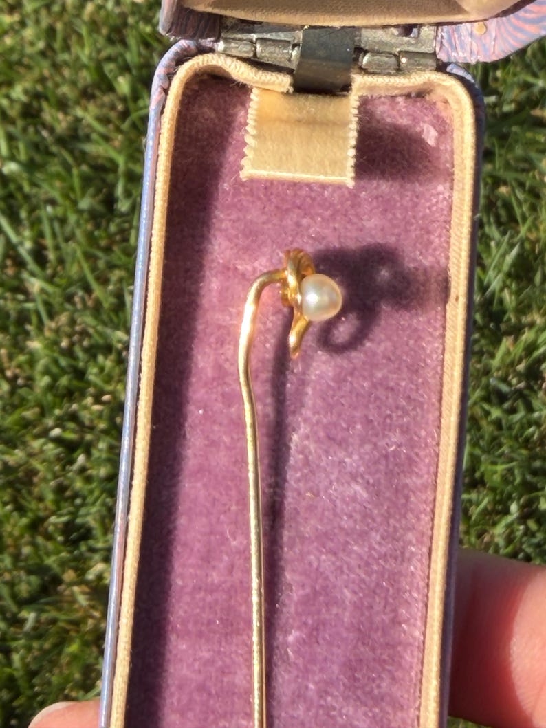 Art Nouveau 14 Karat Gold Diamond and Pearl Stickpin image 14