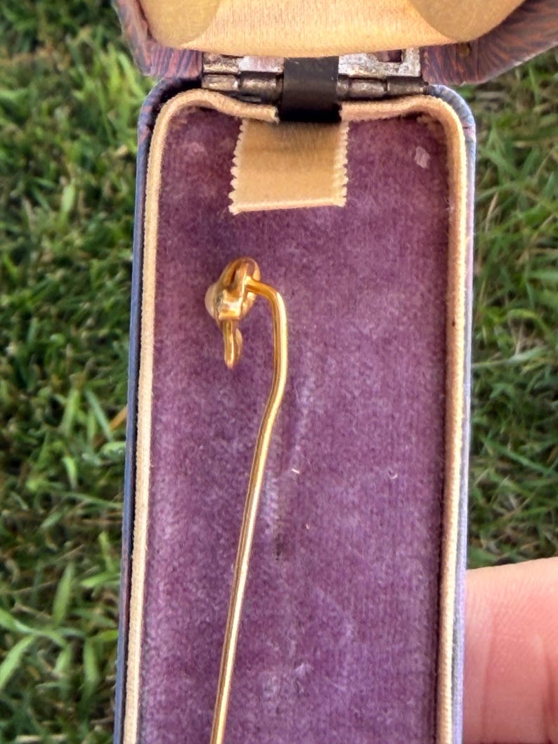 Art Nouveau 14 Karat Gold Diamond and Pearl Stickpin image 12