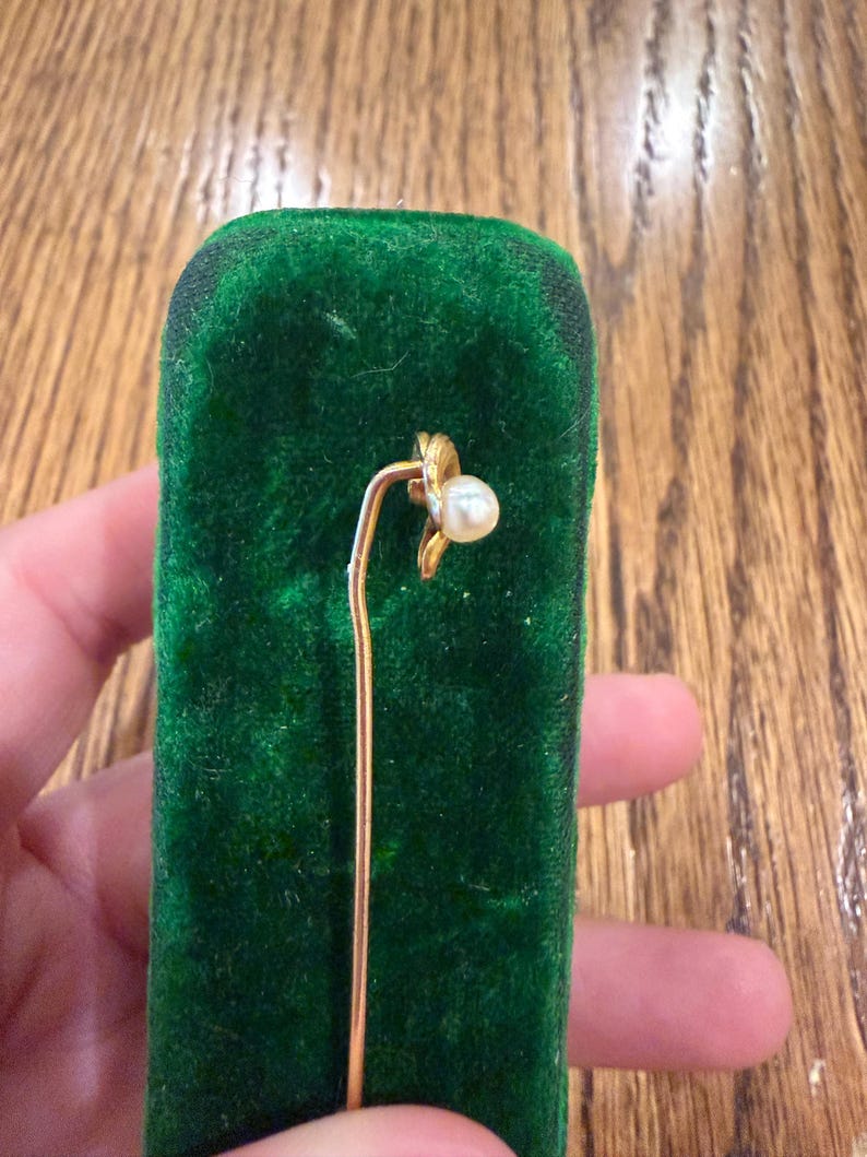 Art Nouveau 14 Karat Gold Diamond and Pearl Stickpin image 13