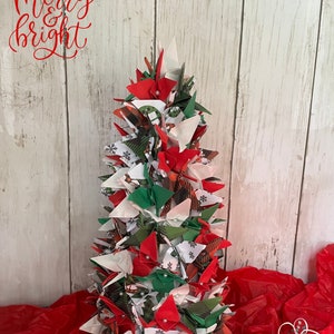 Small Buffalo Plaid Origami Crane Christmas Tree | Unique Christmas Decoration | Tabletop Christmas Tree | Mantel and Bookshelf Decor