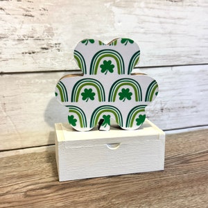 Decorative Wooden Shamrock Shelf Sitter | Decoupaged Clover Shape | St. Patrick&#39;s Day Shelf Decor | Irish Home Accent