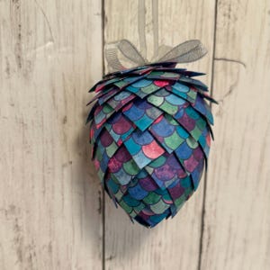 Paper Pinecone Christmas Ornament | Unique Handcrafted Holiday Gift | Colorful Tree Decoration | Hostess Gift | Xmas Tree Decor
