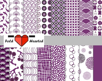 Purple Origami Paper Value Pack, Japanese Inspired Patterns, 6 in X 6 in, to DOWNLOAD and PRINT