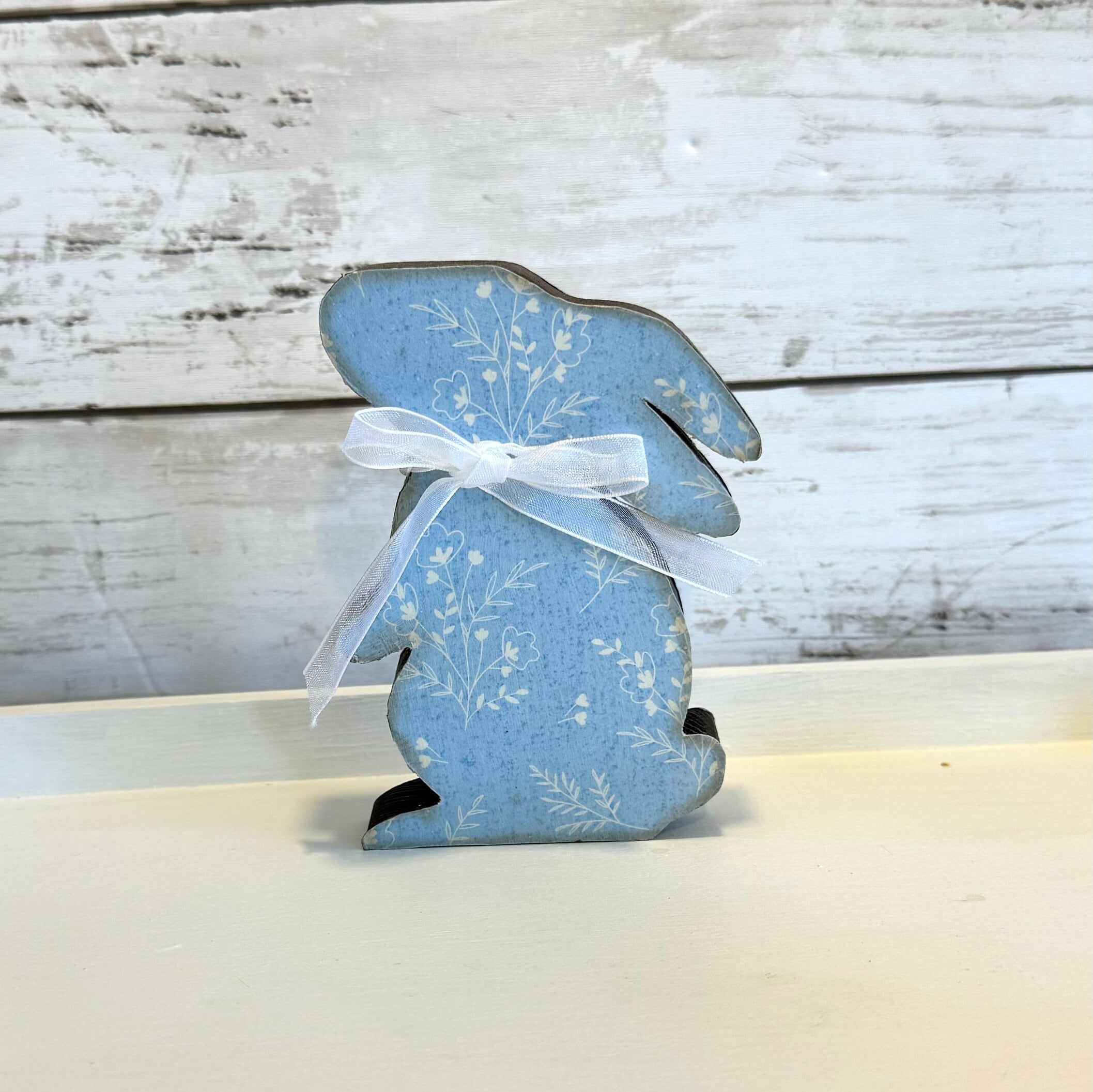 Decorazione Pasquale Coniglio In Legno, 2 Pezzi Da 18 E 20 Cm, Colore Country Blu E Rosa, Per Camino, Tavolo E Mensola