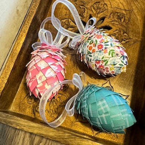 Set of 3 Small Paper Egg Easter Ornaments | Handmade Easter Egg Tree Decorations | Spring Ornaments for Year-round Lighted Trees