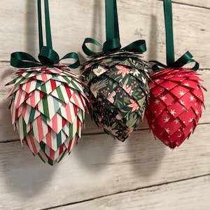 Paper Pinecone Christmas Ornaments  | Unique Handcrafted Holiday Gift | Farmhouse Tree Decorations | Hostess Gift | Xmas Tree Decor