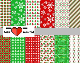 Christmas Origami Digital Paper Pack, Holiday Patterns, 6 in X 6 in, to DOWNLOAD and PRINT