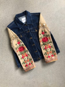 Tapestry Oversized Leather Denim Jacket - Ready to Wear