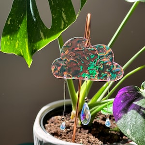 Iridescent Rain Cloud Sun Catcher Plant Stake, House Plant Decor, Wire Plant Stake, Copper Plant Stake, Plant Lover Gift, Plant Accessories