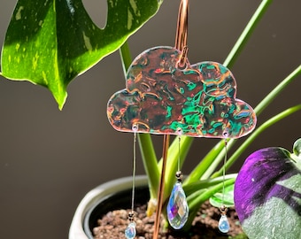 Iridescent Rain Cloud Sun Catcher Plant Stake, House Plant Decor, Wire Plant Stake, Copper Plant Stake, Plant Lover Gift, Plant Accessories