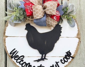 Chicken Door Hanger, Welcome Door Hanger, Chicken Lover Gift, Shiplap Door Hanger, Farmhouse Decor