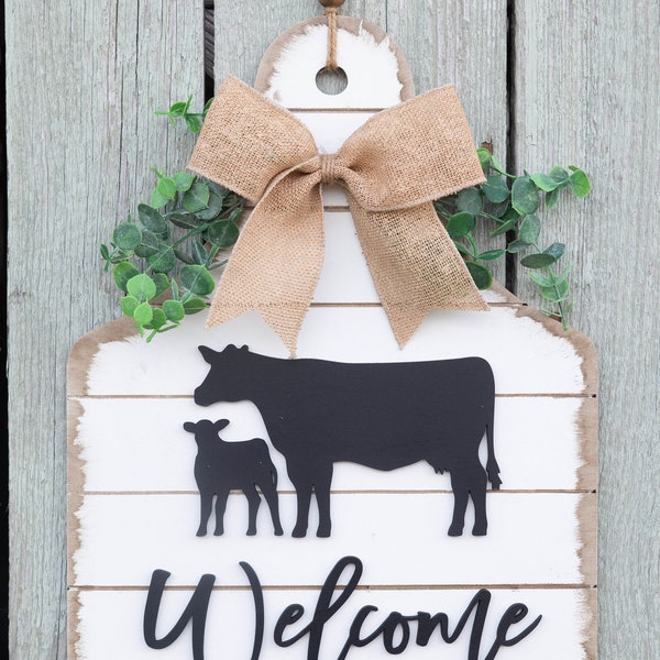 Welcome Cow Tag Door Hanger