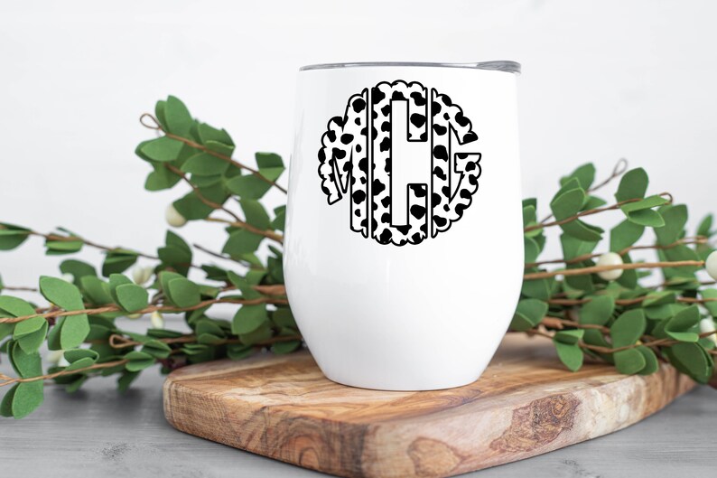 Cow Print Monogram Tumbler Personalized Monogram Wine Tumbler Cow Print Cup Gift For Women Scalloped Monogram