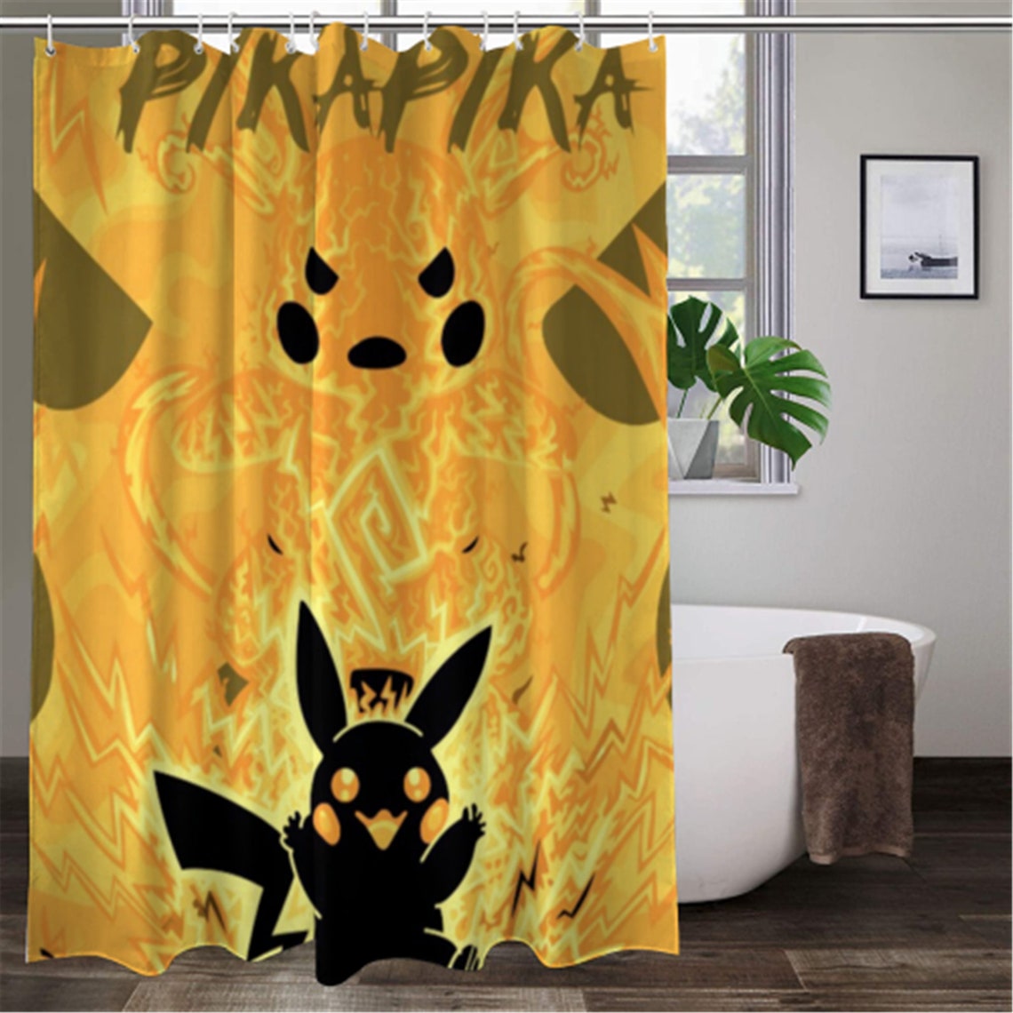 Pikachu Shower Curtain Pokemon Shower Curtain Custom Shower Etsy