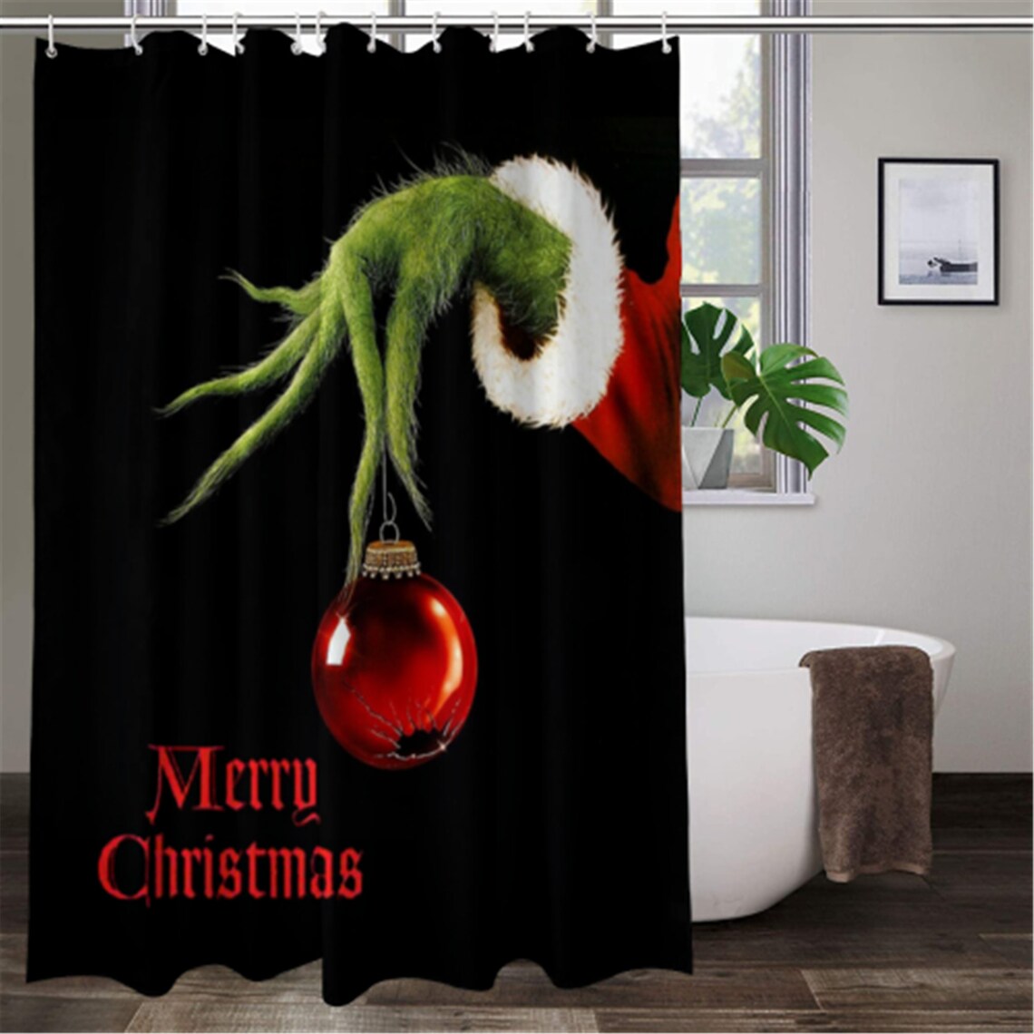 Christmas Shower Curtain Grinch Shower Curtain Custom Etsy