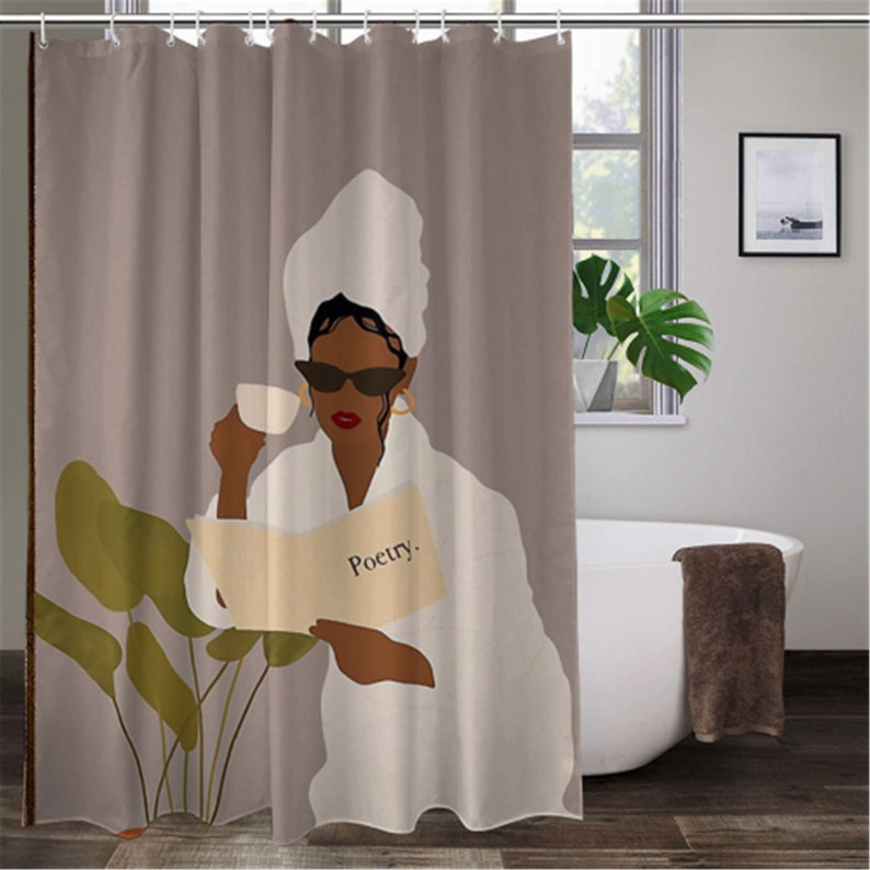 Black Girl Shower Curtain Girl Shower Curtain Custom Shower Etsy