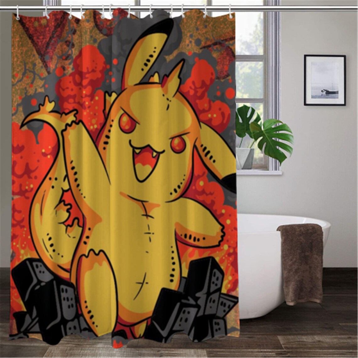 Pikachu Shower Curtain Pokemon Shower Curtain Custom Shower Etsy