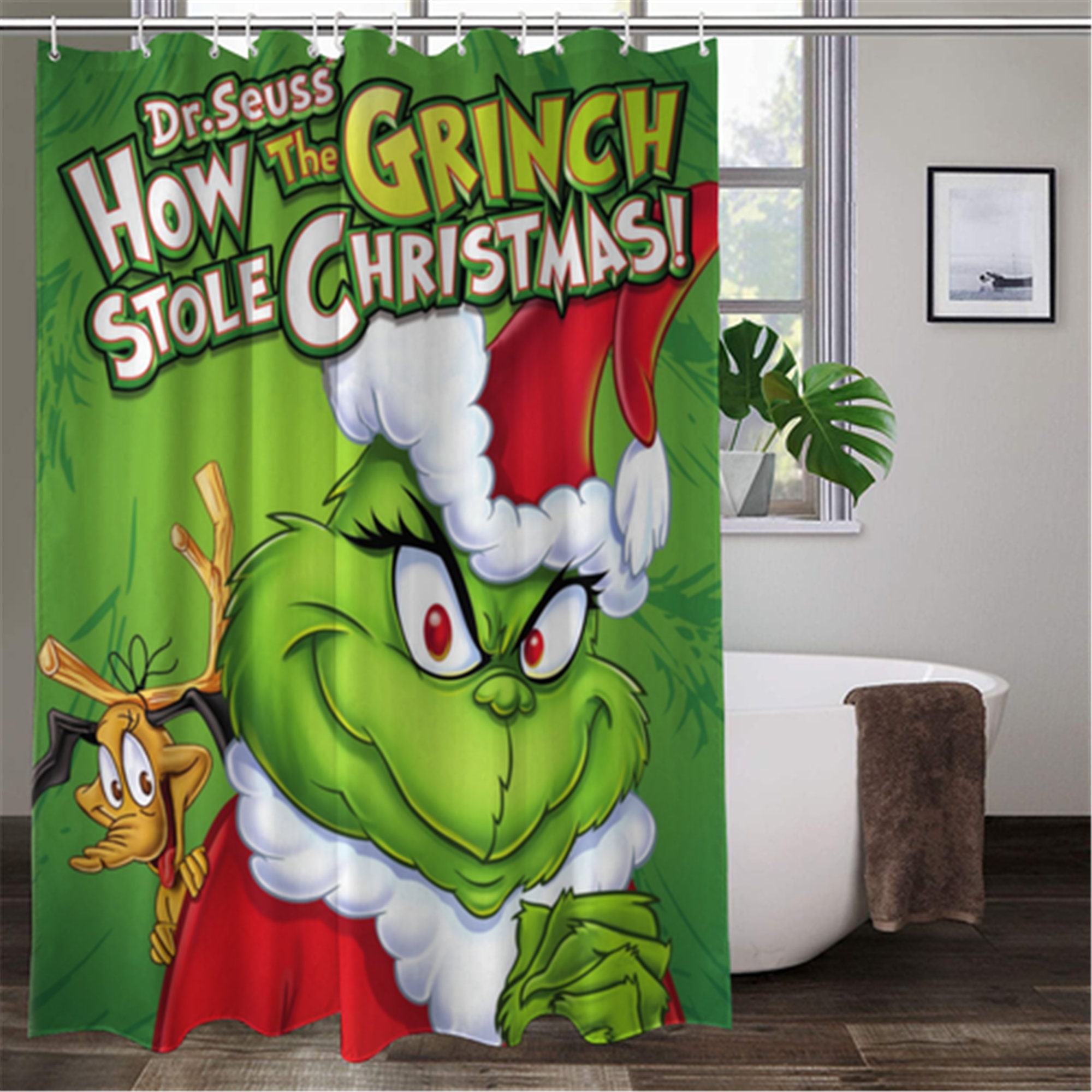 Christmas Shower Curtain Grinch Shower CurtainGrinch And Max Etsy