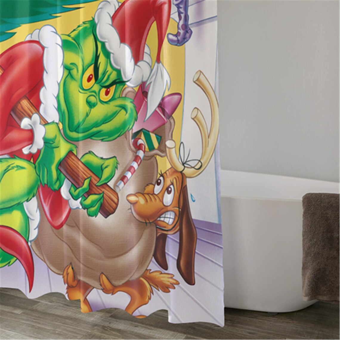 Christmas Shower Curtain Grinch Shower CurtainGrinch And Max Etsy